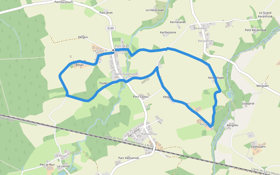Circuit de Saint-Guignan walking route map in Saint-Jean-Kerdaniel