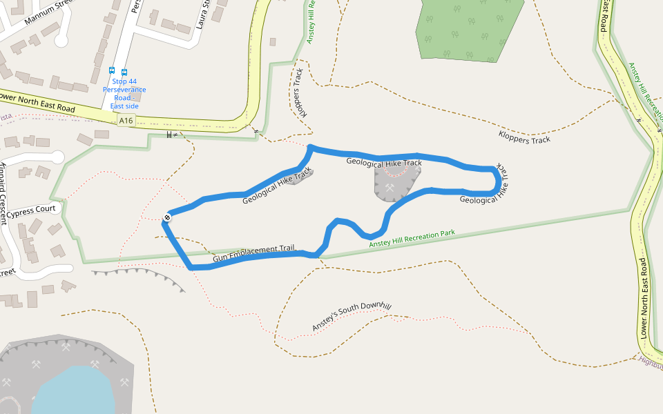Geological Hike walking route map in Ridgehaven