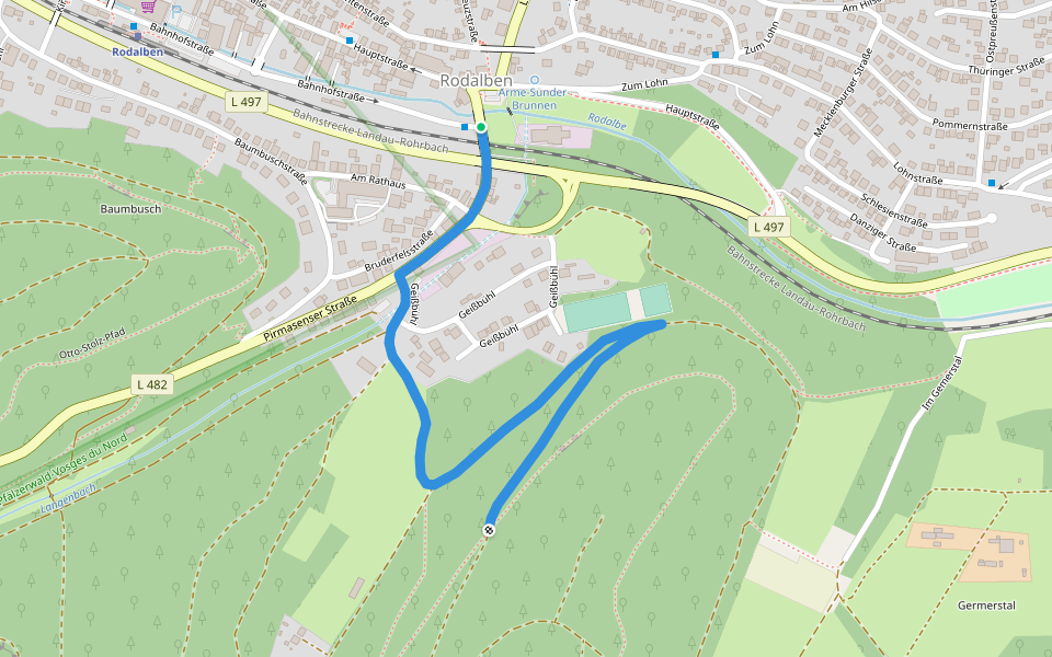 Rodalber Felsenwanderweg: Zuweg 1 walking route map in Rodalben