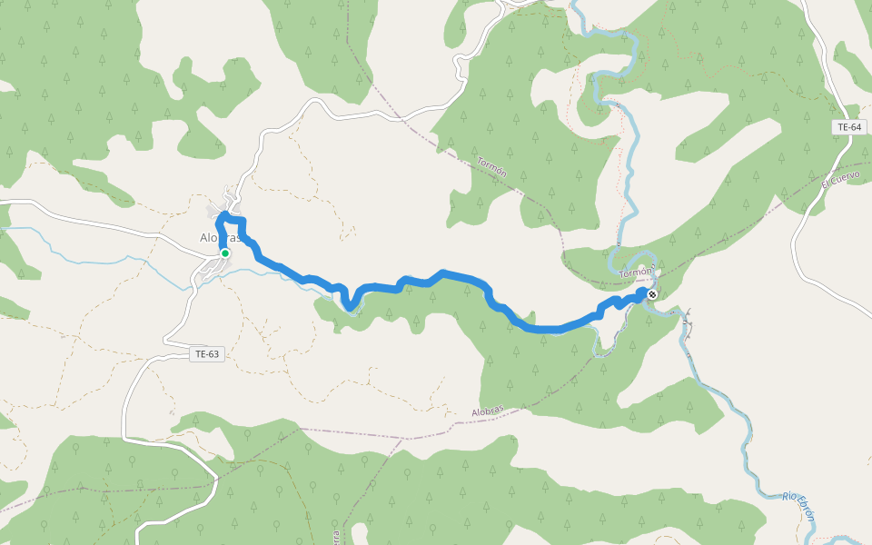 Barranco de las Tejadas walking route map in Alobras