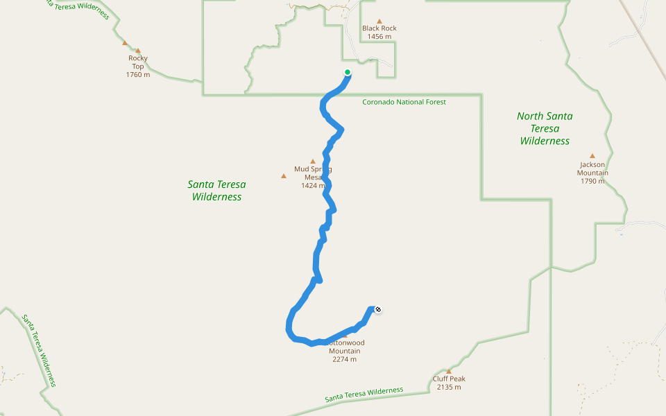 Gardner Canyon Trail #67 walking route map in Pima