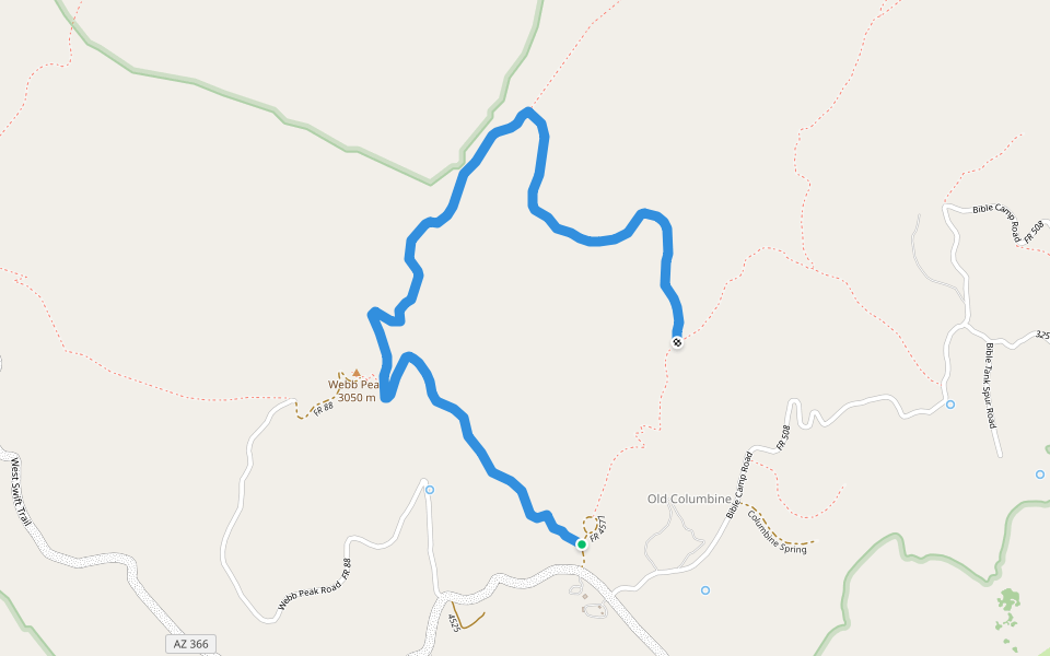 Webb Peak Trail #345 walking route map in Safford