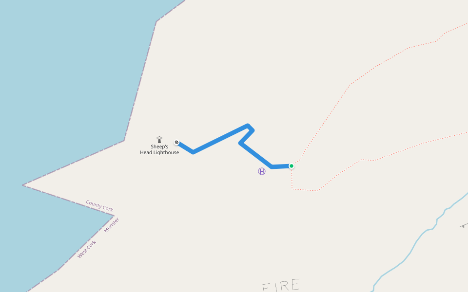 Way to Sheep's Head Lighthouse walking route map in Coomacullen