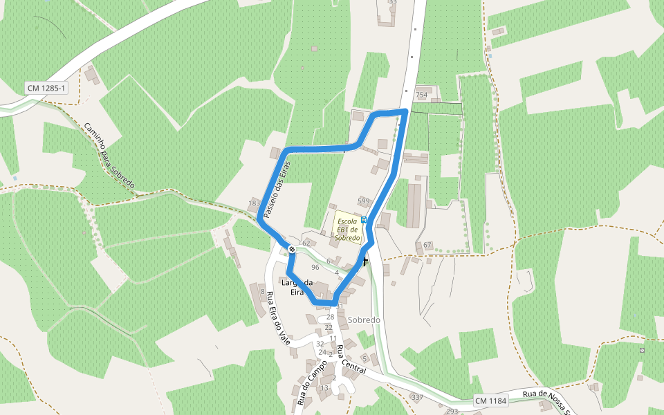 Passeio das Eiras walking route map in Noura