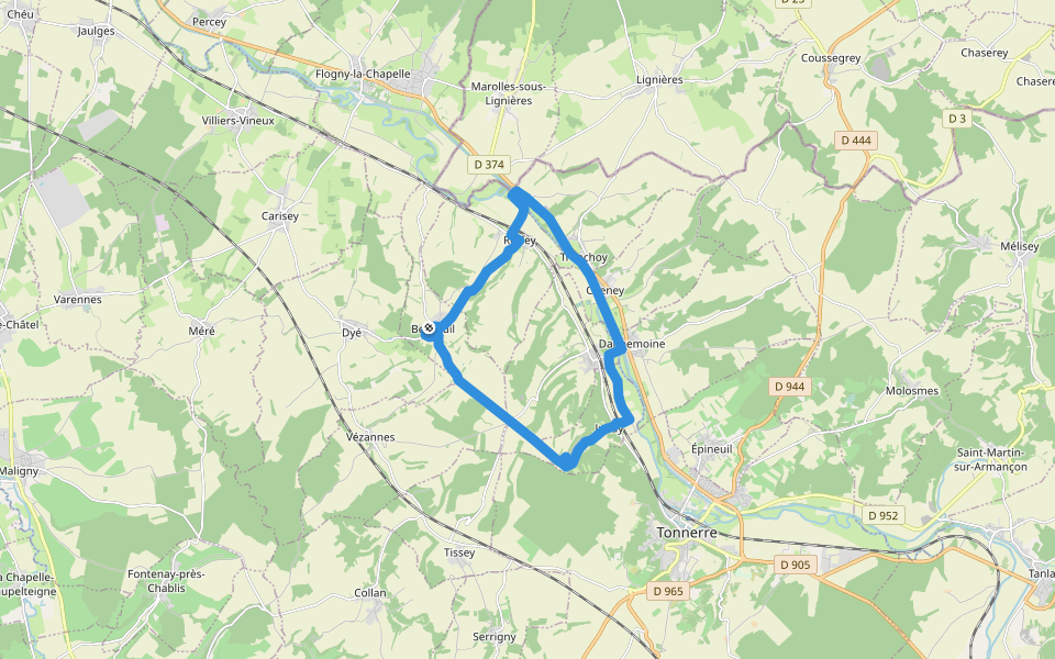 Les Vignes de l'Empereur walking route map in Bernouil