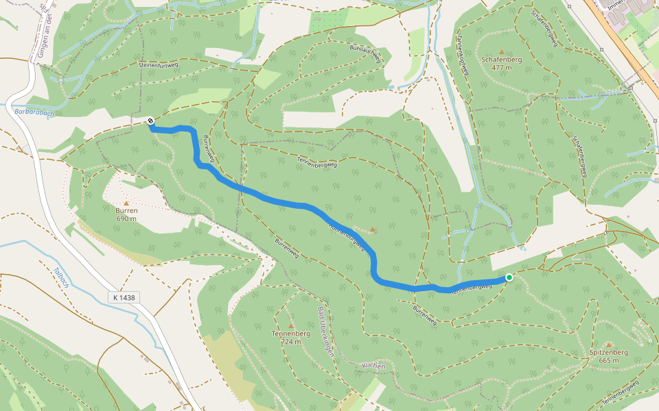 Waldheim Frohsinn - Hunnenburg - HW1 walking route map in Kuchen