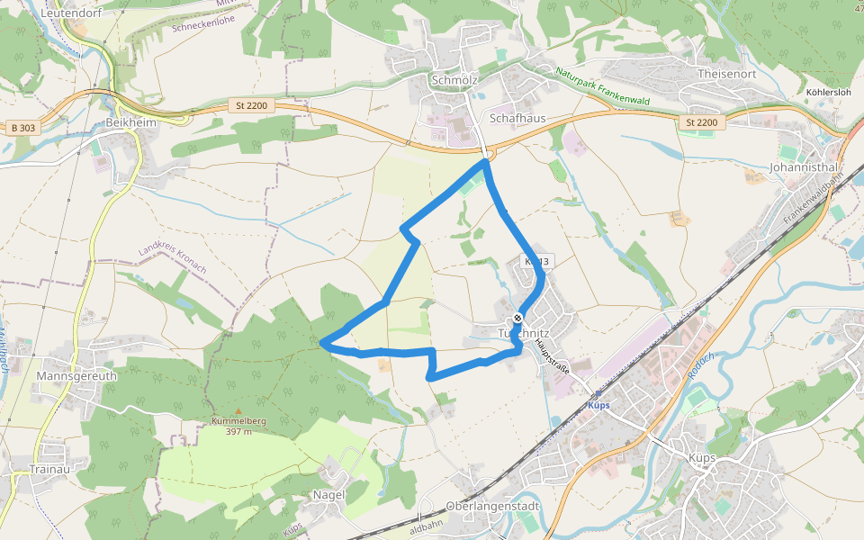 Tüschnitzer Lindenweg walking route map in Küps