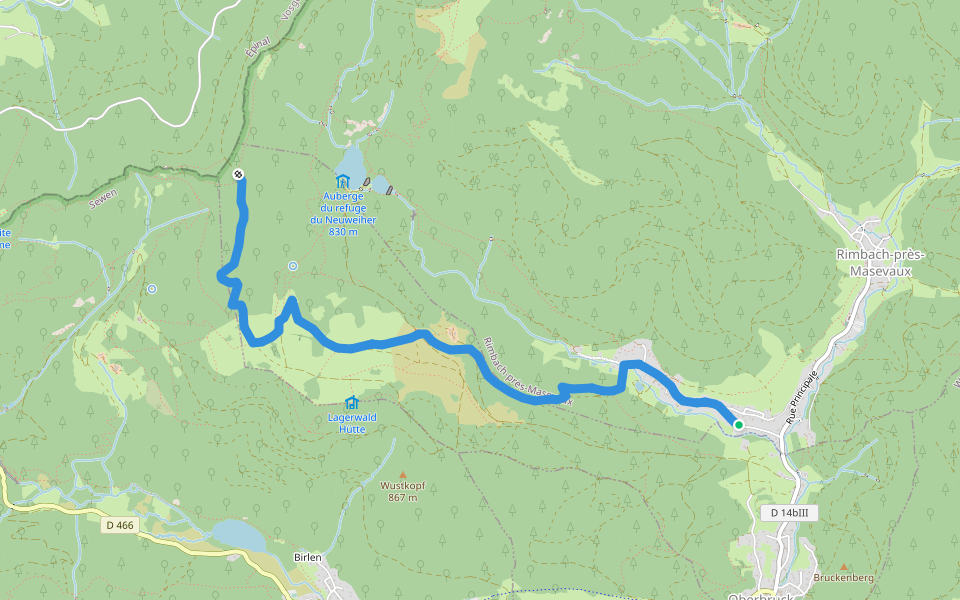 Ermensbach - Col des Charbonniers Triangle bleu walking route map in Rimbach-prés-Masevaux