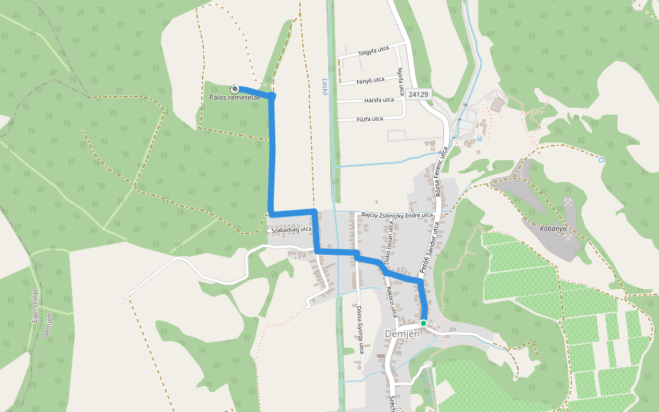 PΩ (Demjén) walking route map in Demjén