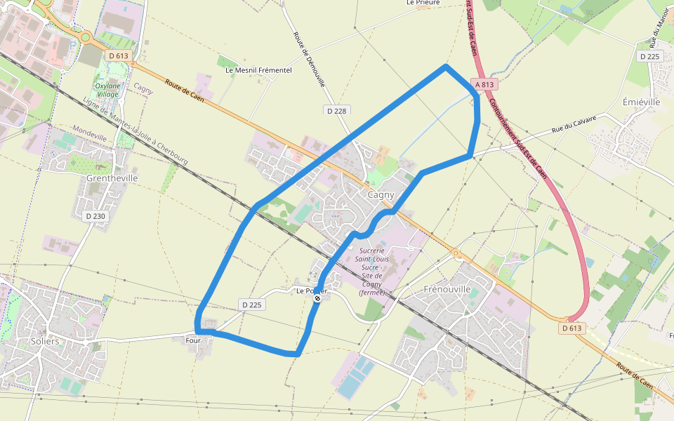 Autour de Cagny et Frénouville walking route map in Frénouville
