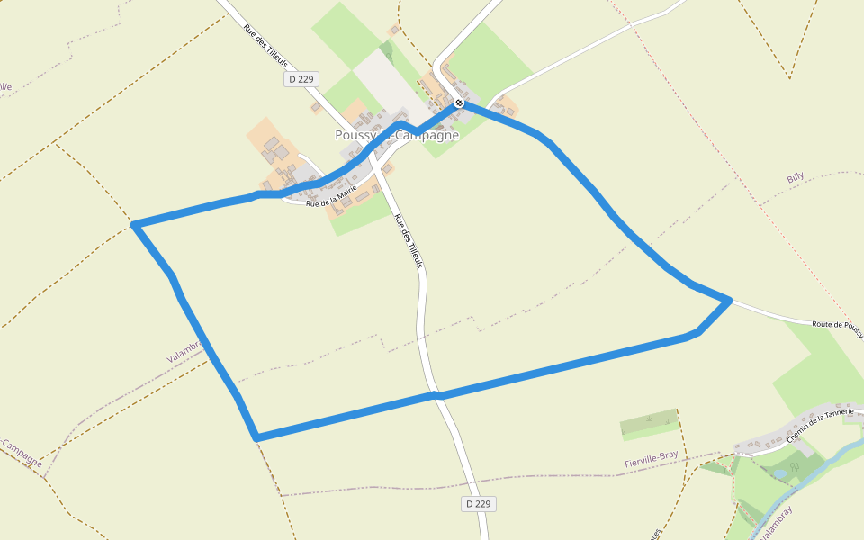 Autour de Poussy-la-Campagne walking route map in Valambray