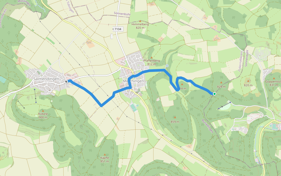 Zugangsweg - Gemeindegrenze (Erpfingen) - Melchingen - Salmendingen walking route map in Burladingen