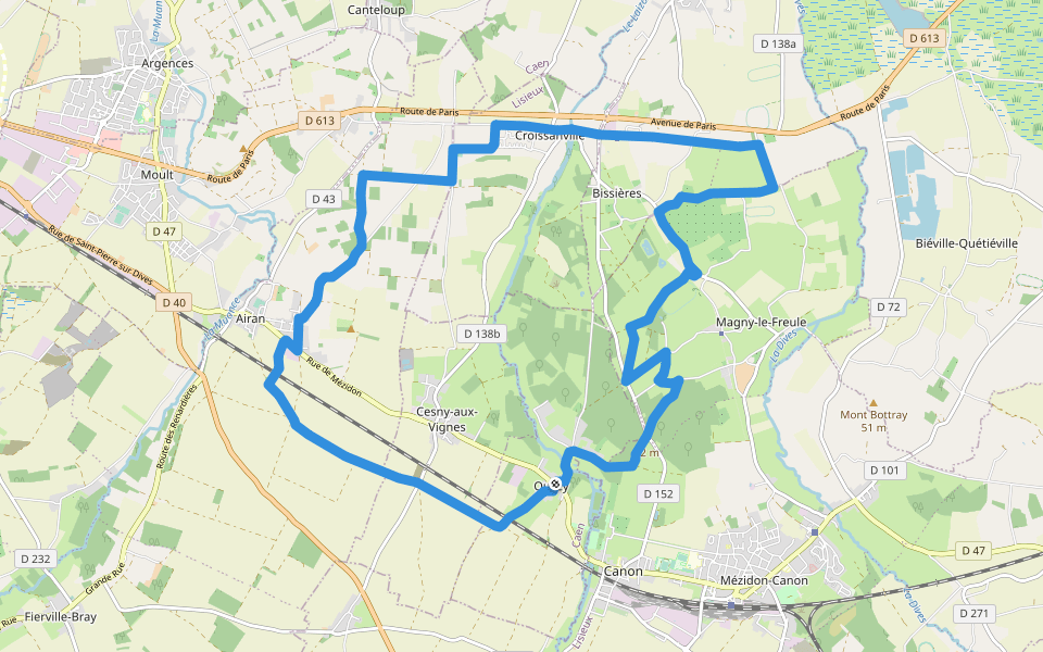 Bois, Vignes, Champs et Prés walking route map in Ouézy