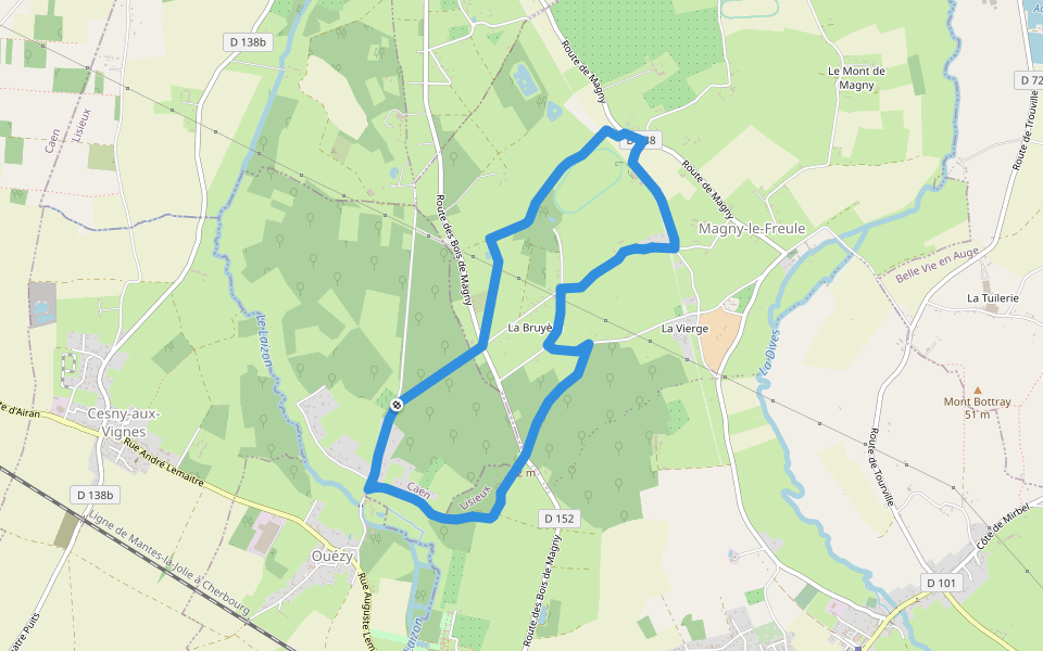 Les Buttes de Canon walking route map in Ouézy