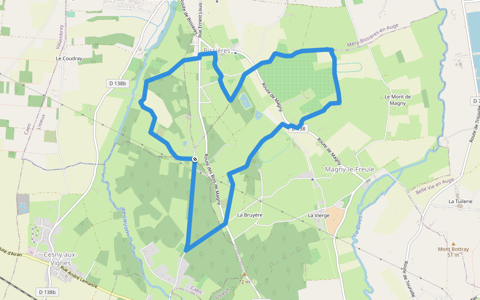 De Ouézy à Bissières walking route map in Mézidon Vallée d'Auge