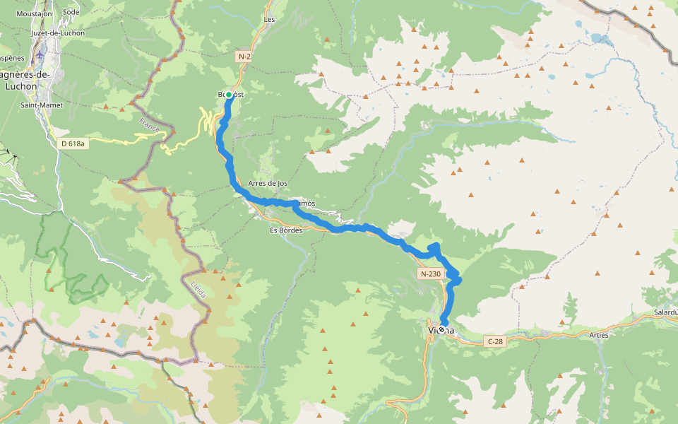 Ramat de Camins. Etapa 12 : Bossòt => Vielha walking route map in Bossòst