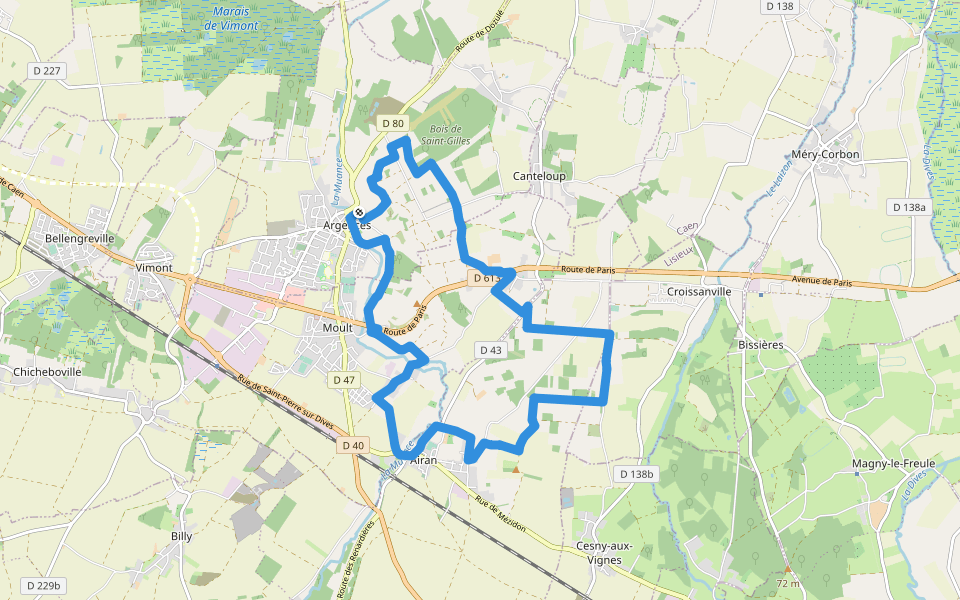 Vignes et Bruyères walking route map in Argences