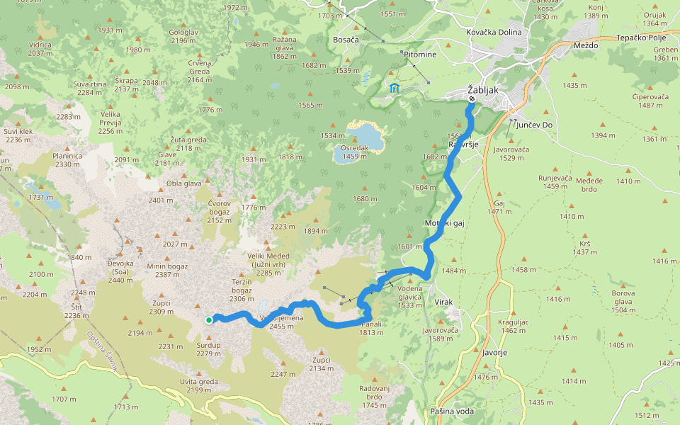 Žabljak - Šljeme walking route map in Virak