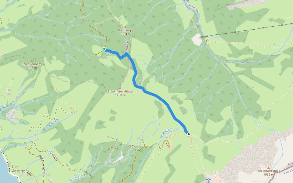 Stuckliwald - Schwarzenegghöchi walking route map in Vorderthal