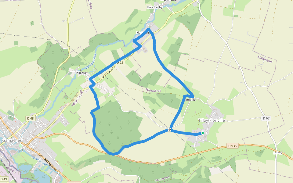 Vimeuse walking route map in Tilloy-Floriville