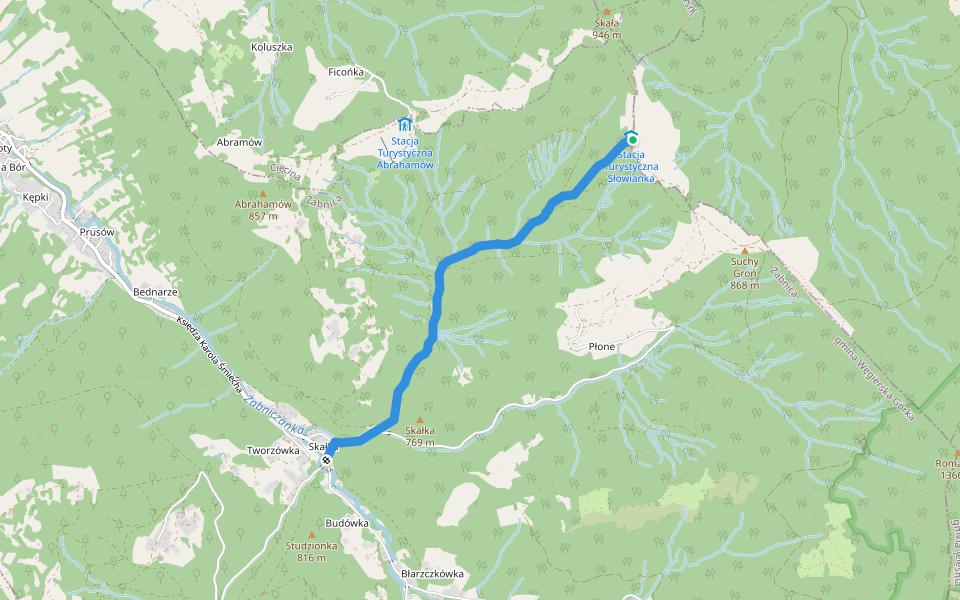 Żabnica Skałka - Słowianka walking route map in Żabnica