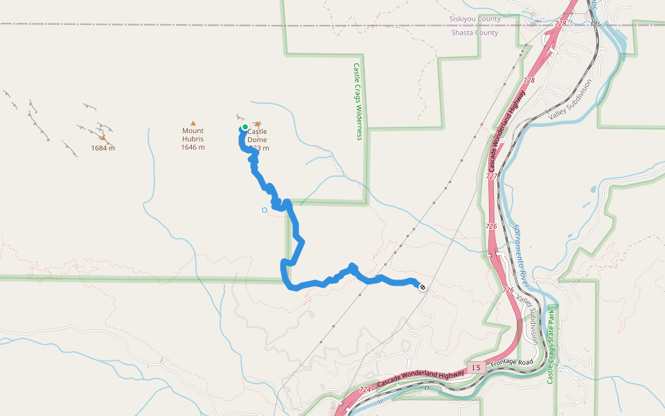 Crags Trail walking route map in Castella