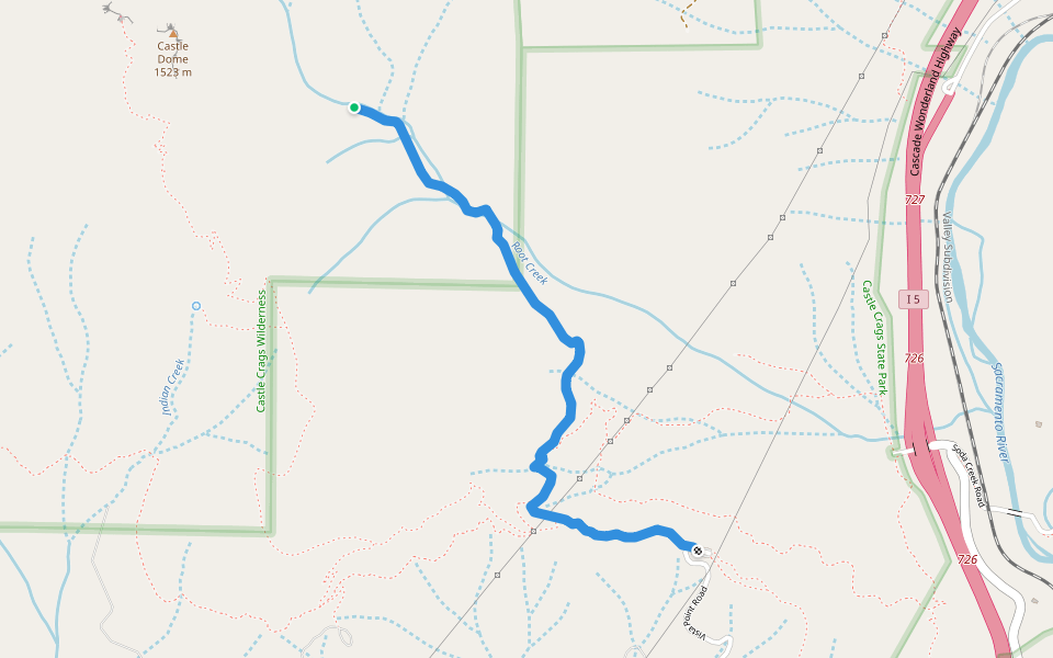 Root Creek Trail walking route map in Dunsmuir