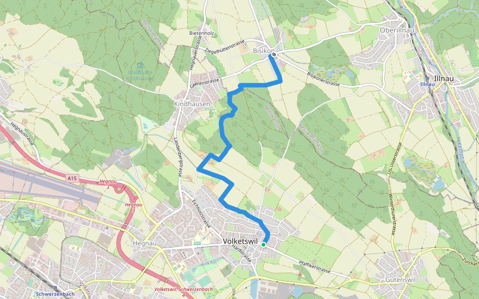 Volketswil - Bisikon walking route map in Volketswil