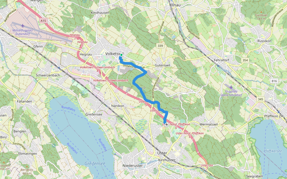 Volketswil - Winikon walking route map in Volketswil