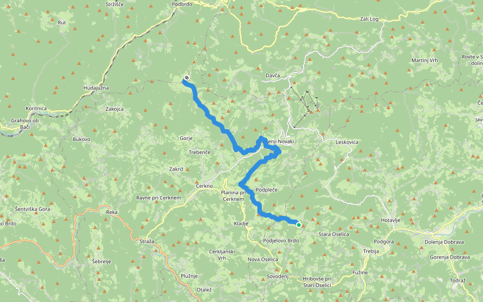 Via Alpina Red R8 walking route map in Stara Oselica
