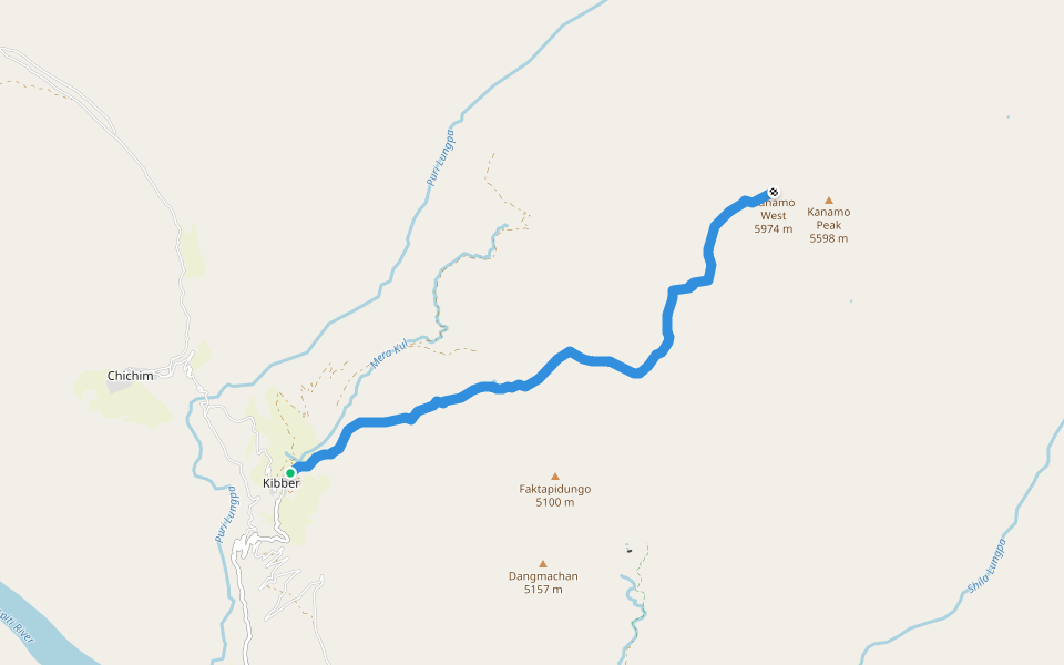 Kanamo Peak Trek walking route map in Kibber