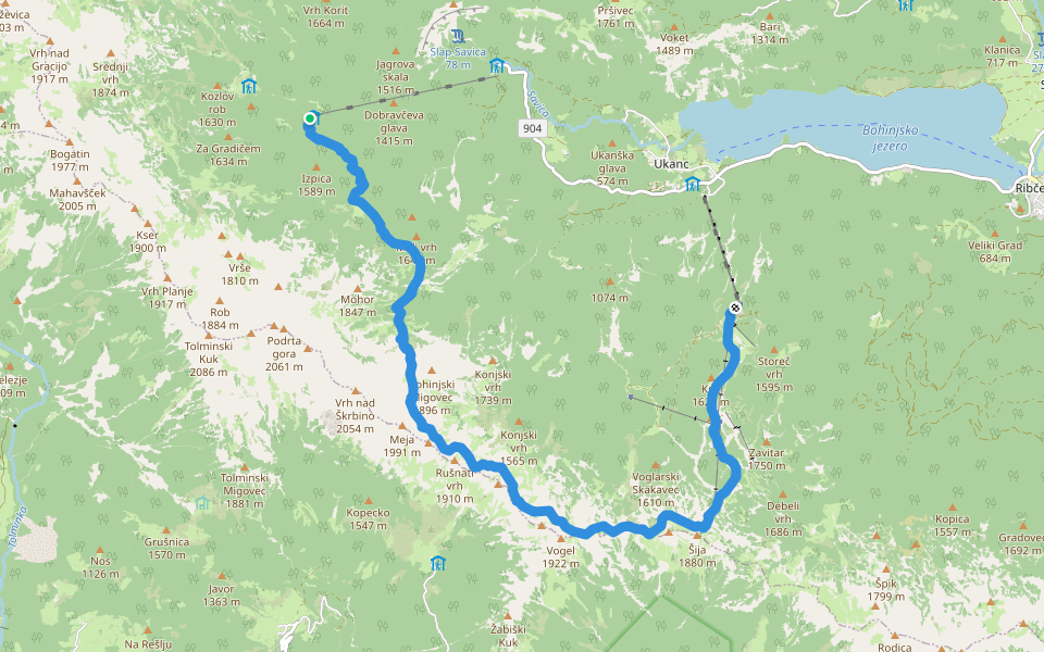 Via Alpina Red R10b walking route map in Ukanc