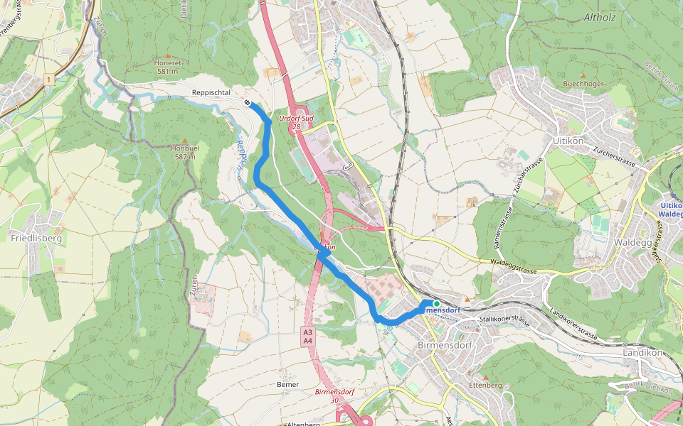 Birmensdorf - Unter Reppischtal walking route map in Birmensdorf
