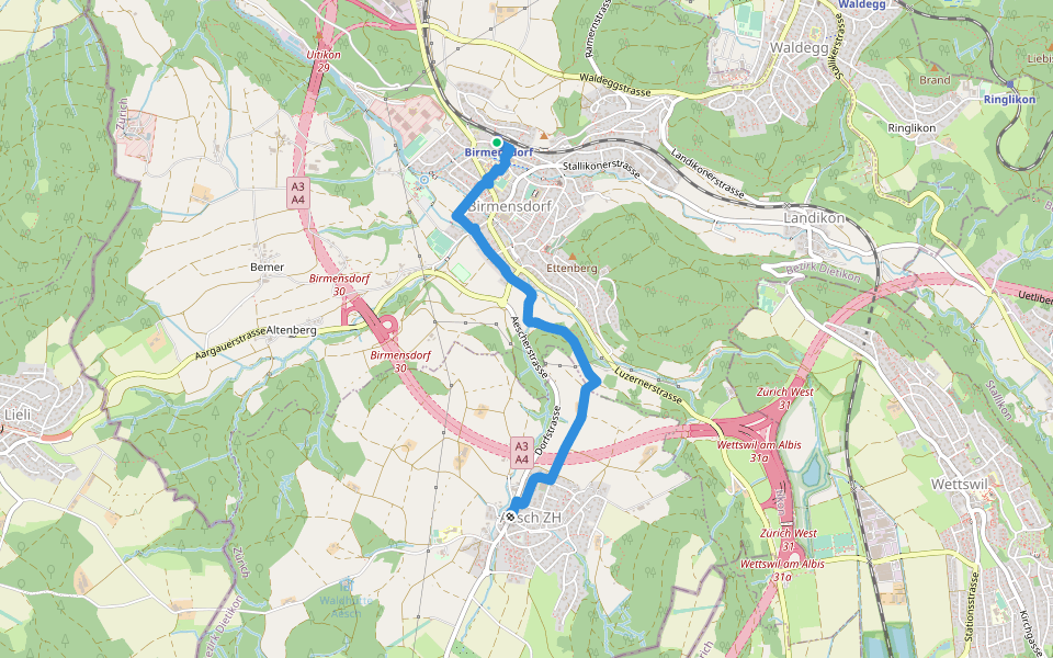 Birmensdorf - Aesch walking route map in Birmensdorf