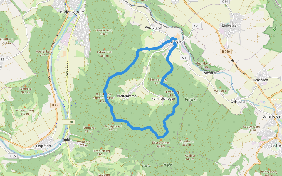 KI1 - Zum Ebersnacken walking route map in Kirchbrak