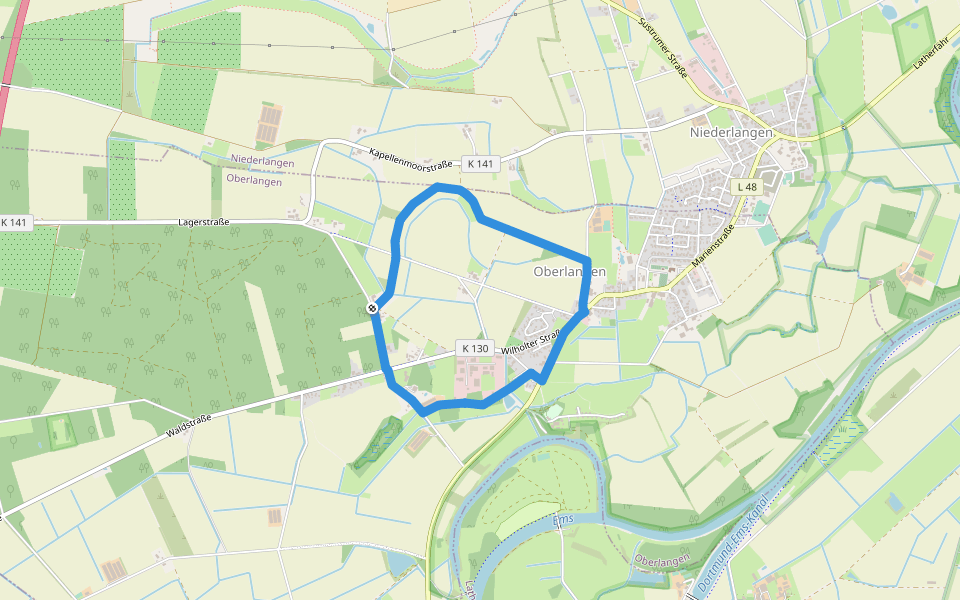 Wanderweg Oberlangen-Wilholte walking route map in Oberlangen