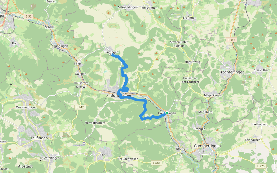 Zugangsweg Ringingen - Burladingen - Hauptstraße Gauselfingen walking route map in Burladingen
