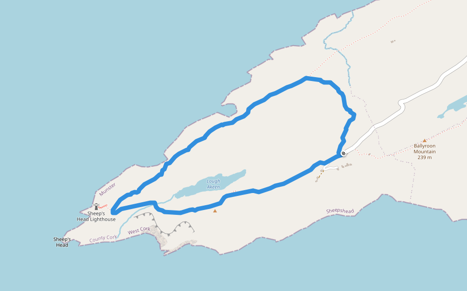 Sheep's Head - Lighthouse Loop walking route map in Coomacullen