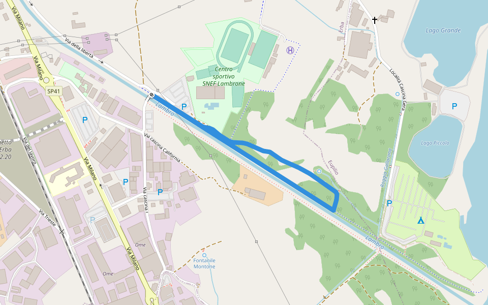 Percorso minore walking route map in Erba