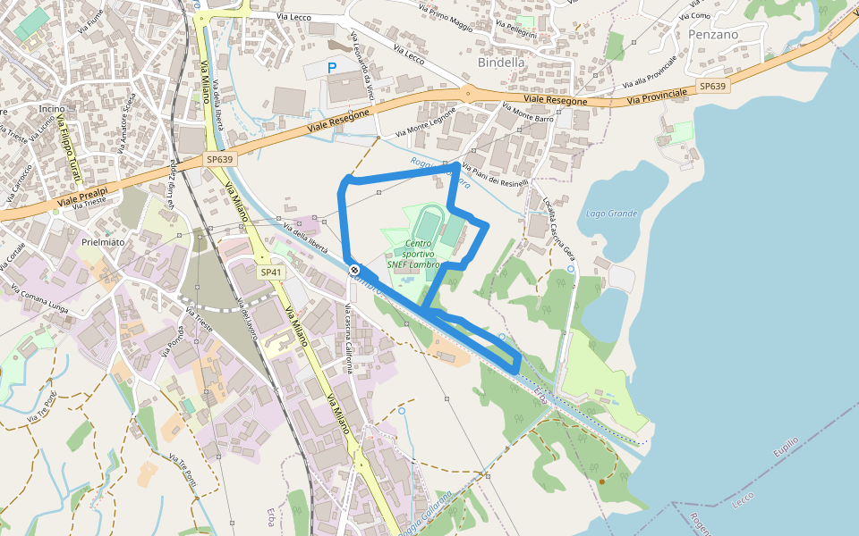 Percorso maggiore walking route map in Erba