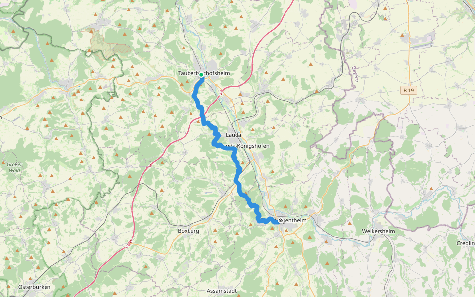 Weitwanderweg Romantische Straße TBB - MGH walking route map in Tauberbischofsheim