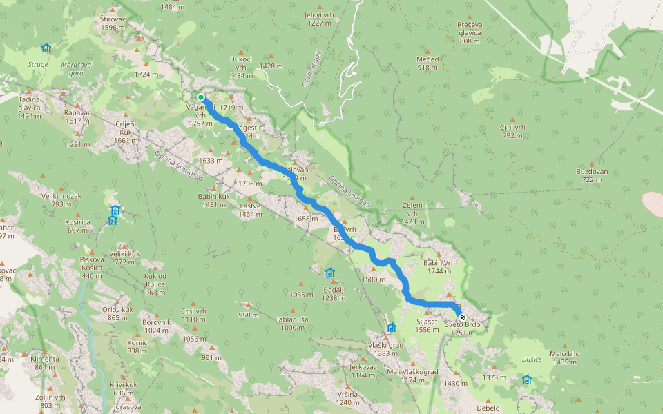 Vaganski vrh - Sveto Brdo walking route map in Kukljić