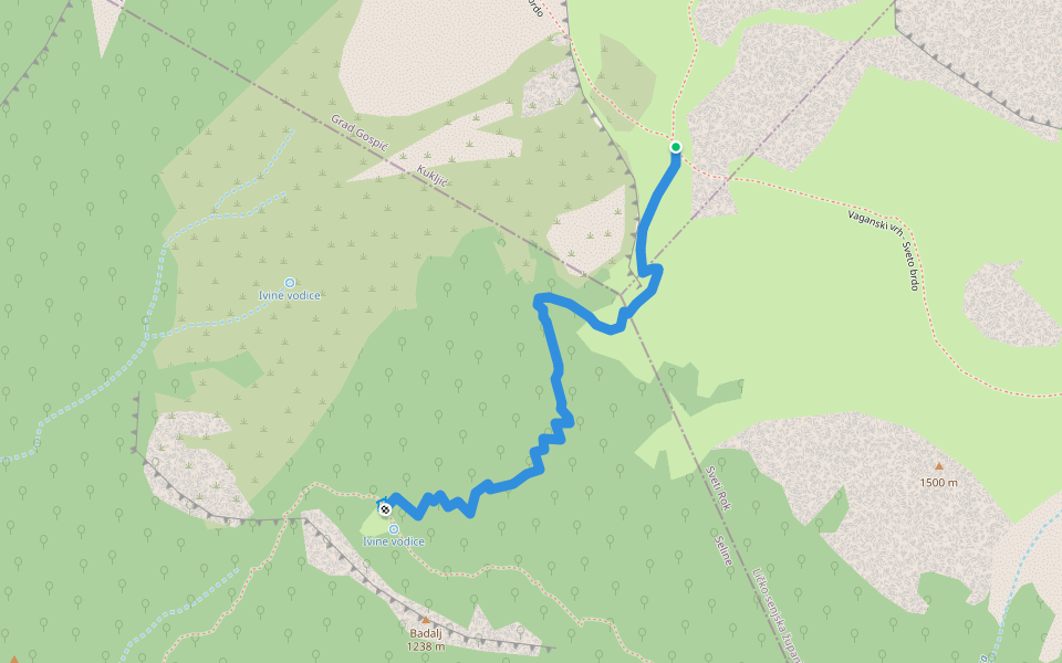 Ivine Vodice - Čičina dolina walking route map in Kukljić