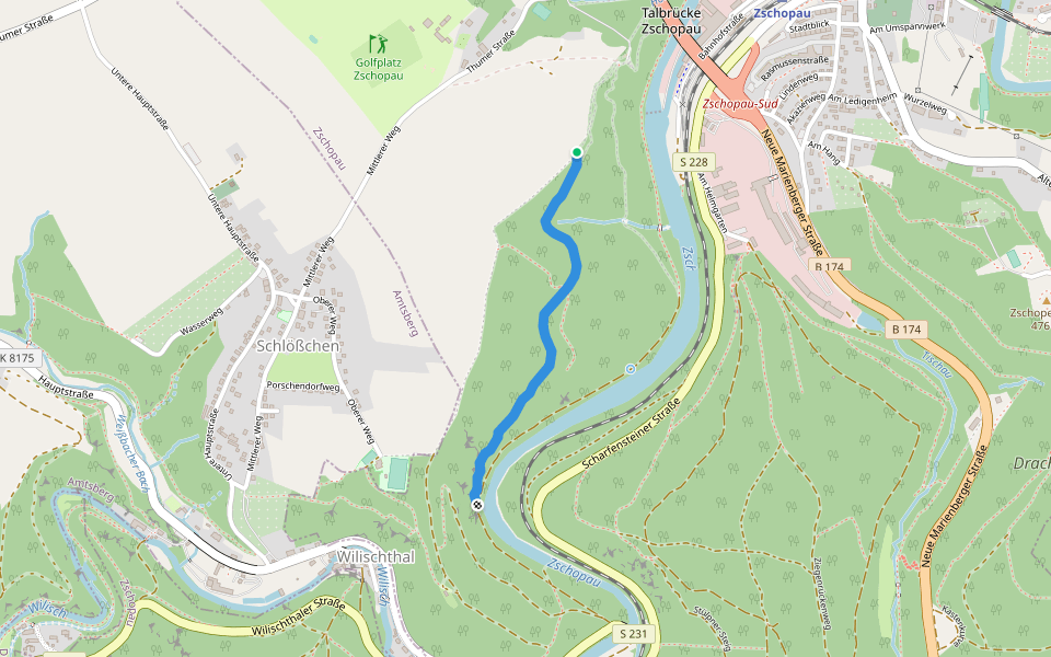 Ww Zschopautalwanderweg über Via Mala Steig bis grün mark. Weg walking route map in Zschopau