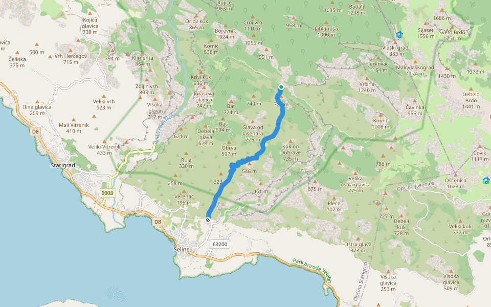 Jukići - Lekine njive walking route map in Seline