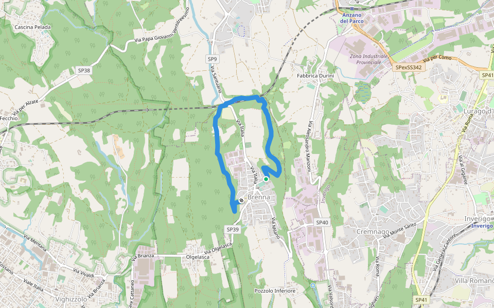 15 (Valle Sorda-Valle di Brenna) walking route map in Brenna