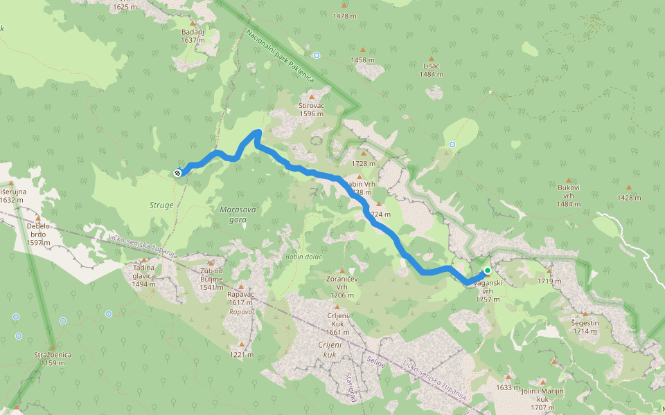 Struge - Vaganski vrh walking route map in Kukljić