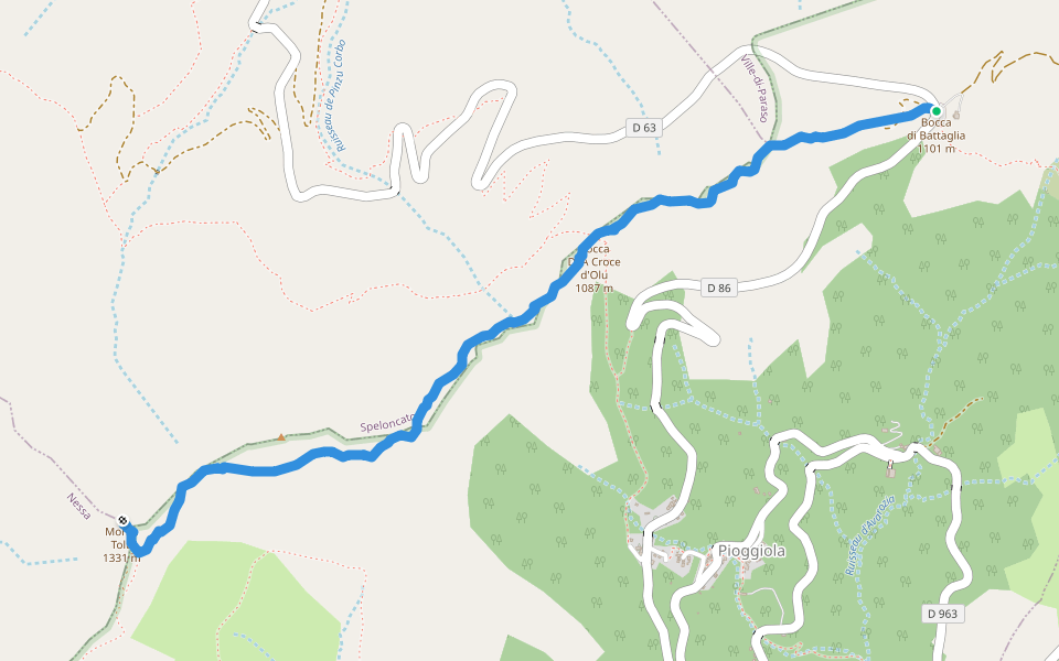 Monte Tolu walking route map in Pioggiola