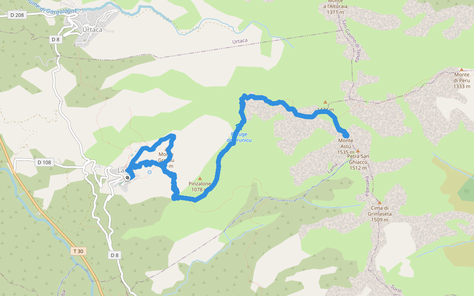 Lama<->Monte Astu walking route map in Lama