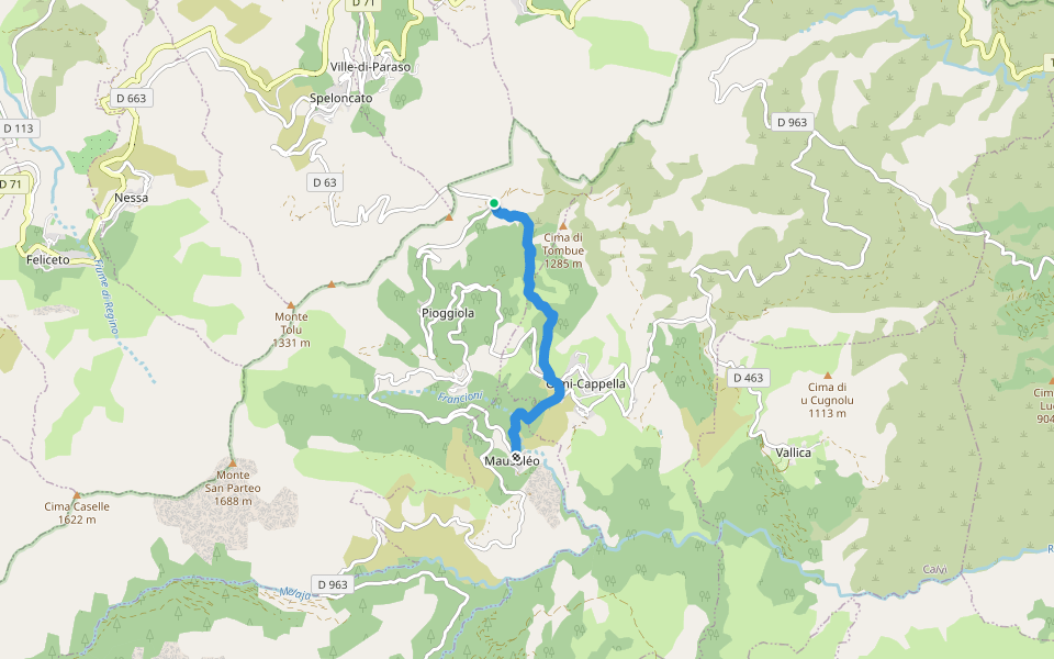 Mausoleo walking route map in Pioggiola